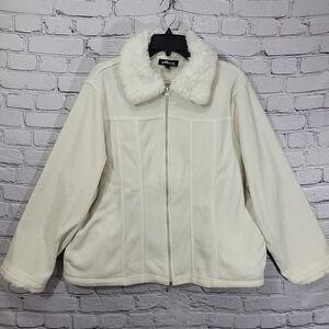 Effeci Winter Jacket Womens‎ Plus Sz 2X White Faux Fur Collar Warm Zip Coat VTG